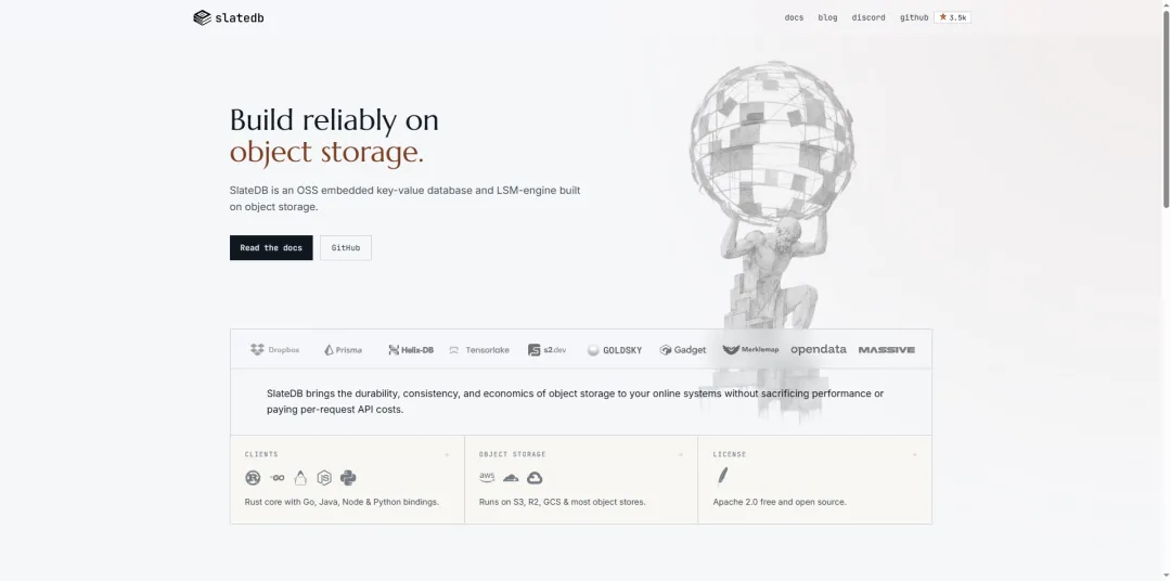 SlateDB 官网：Build reliably on object storage