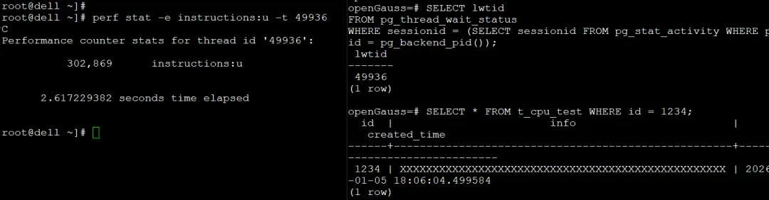 openGauss 6.0.3 用 perf stat 采样 LWTID 的指令数