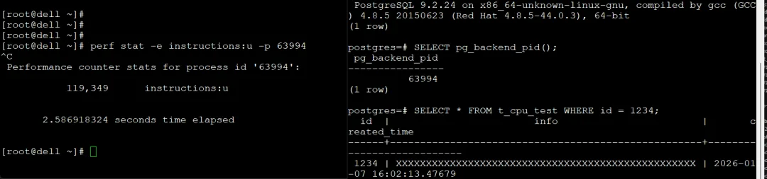 PostgreSQL 9.2 的 perf stat 采样结果，119349 条指令