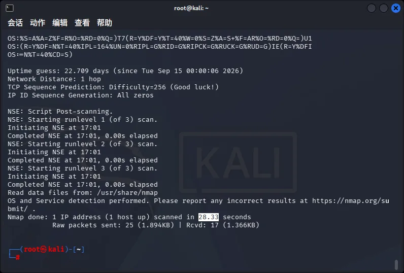 RustScan 调用 nmap 做服务与系统识别，用时 28 秒